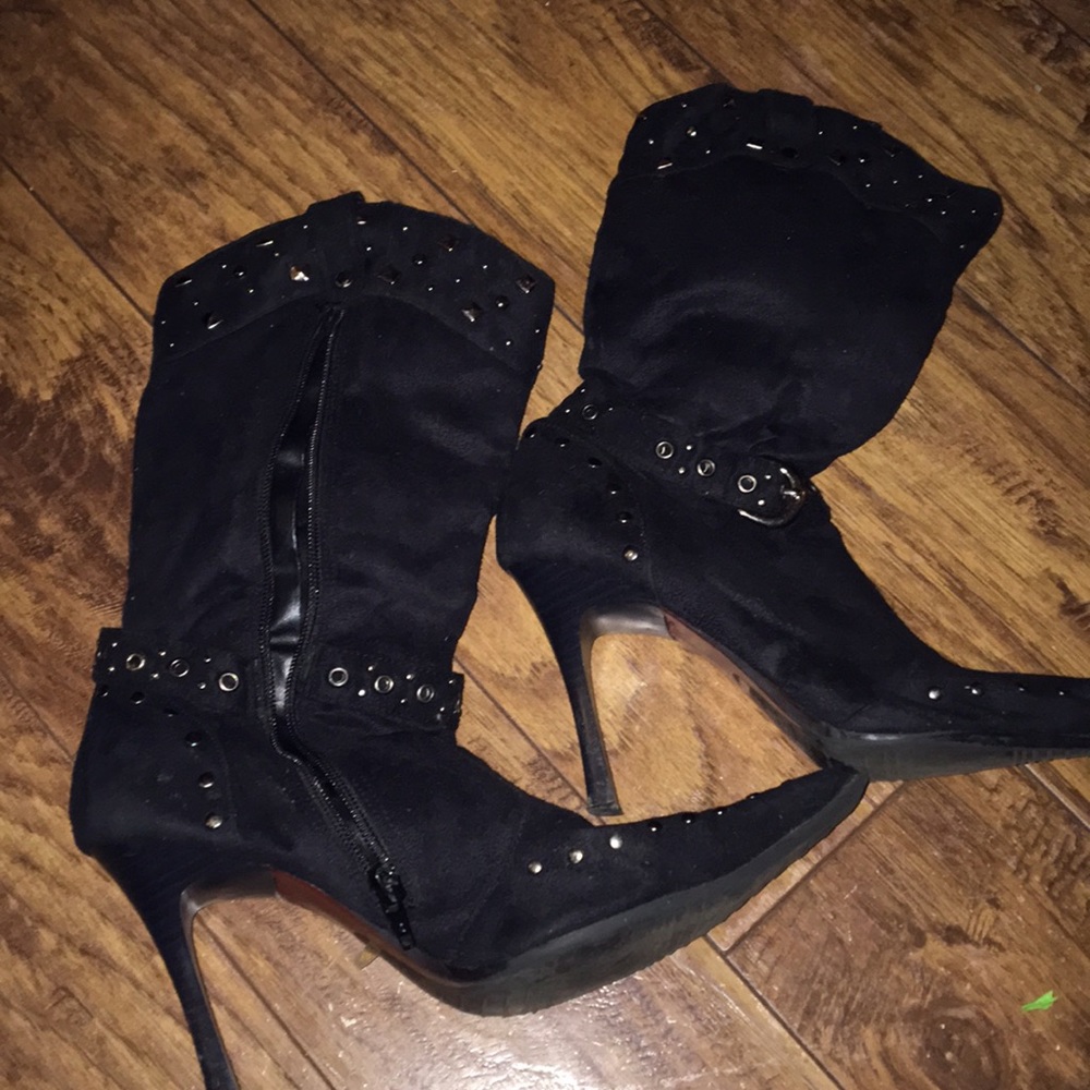 Gold rhinestones all black heels